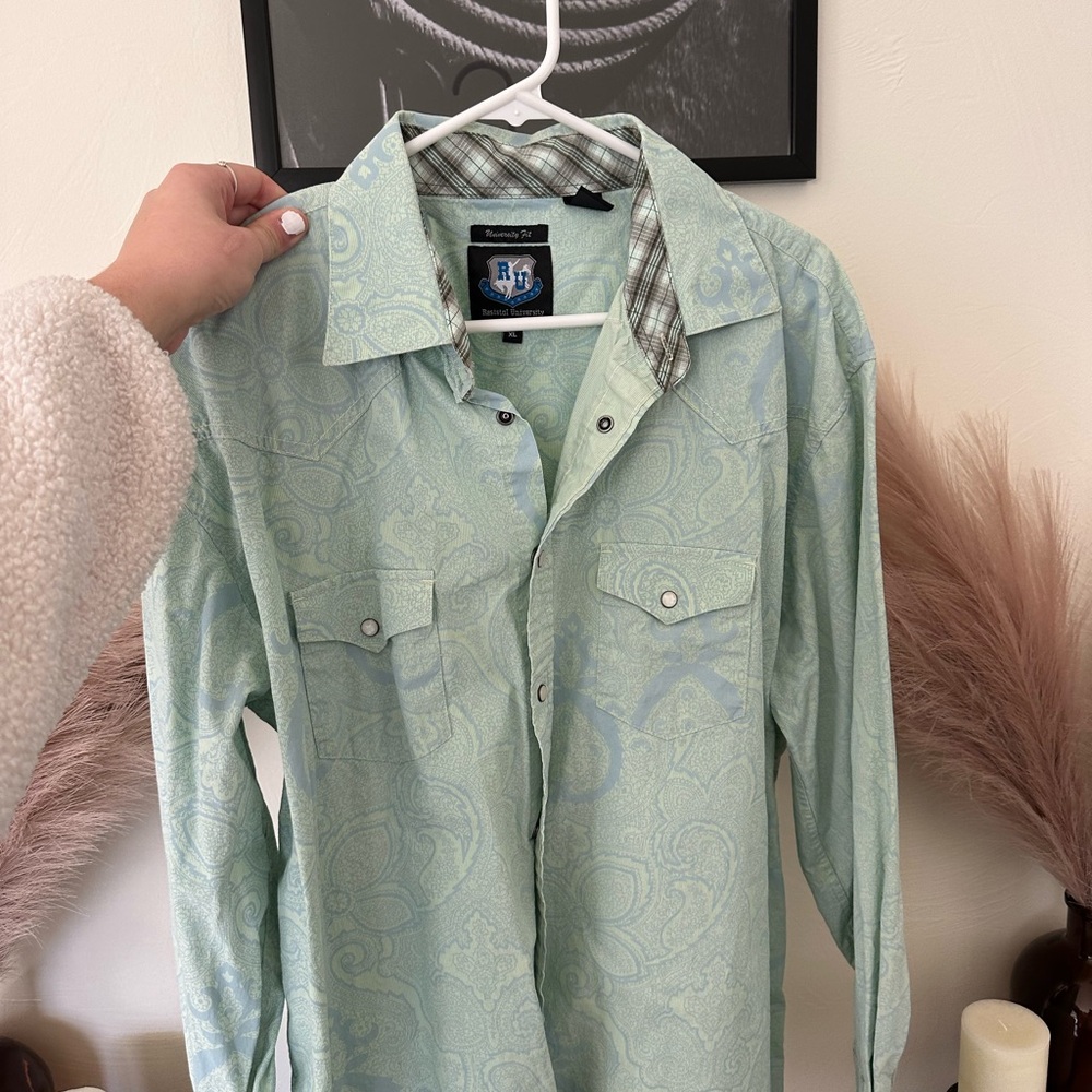 Men's Light Green Paisley Button Down Shirt